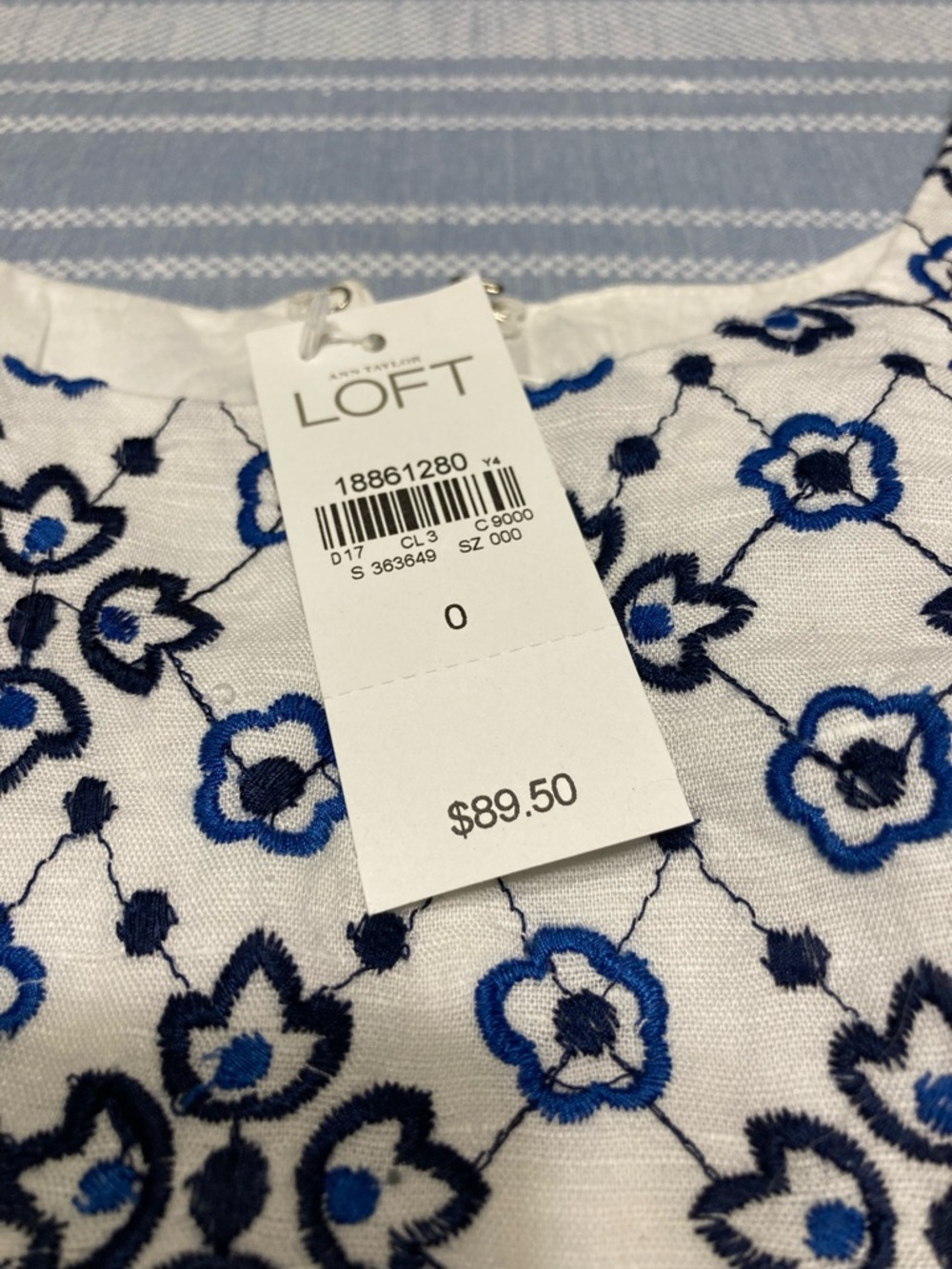 NWT LOFT white dress with blue and black embroidered bodice. - Picture 2 of 5